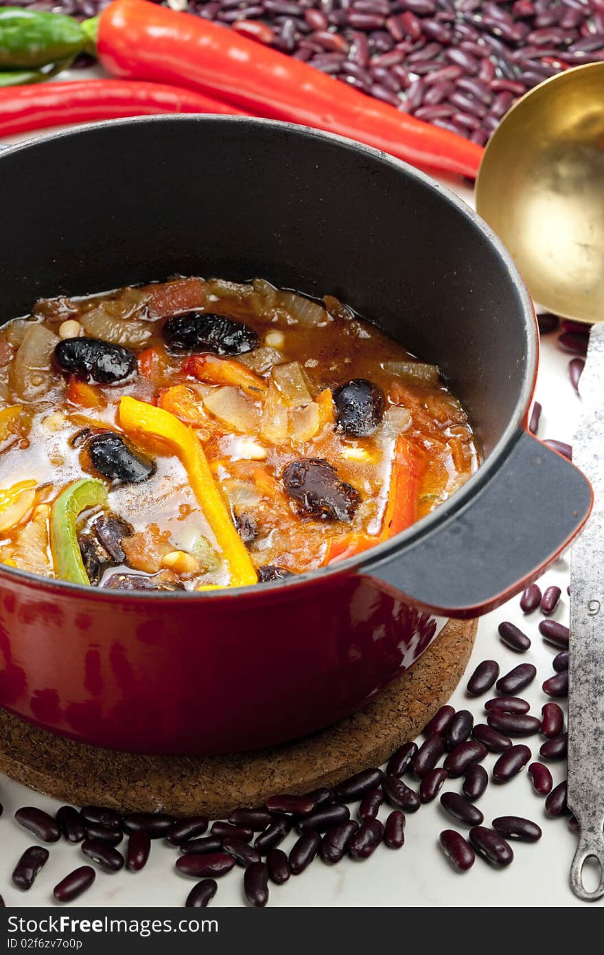 Still life of Mexican bean soup