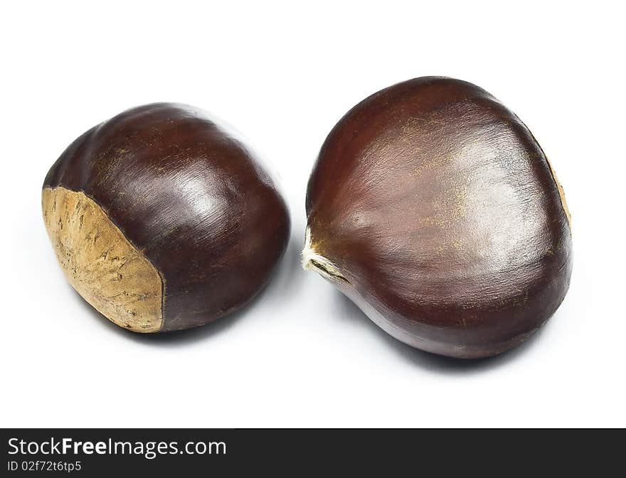 Chestnuts (castanea sativa) on white background