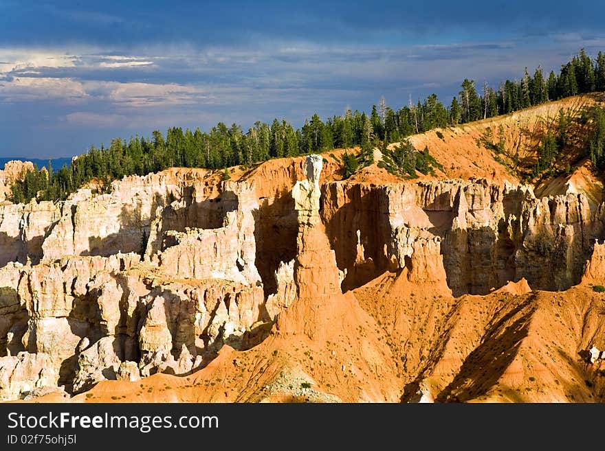 Beautiful landscape in Bryce Canyon with magnificent Stone formation like Amphitheater, temples, figures in afternoon light. Beautiful landscape in Bryce Canyon with magnificent Stone formation like Amphitheater, temples, figures in afternoon light