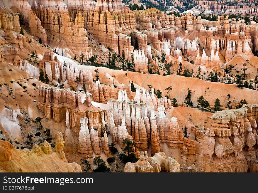 Beautiful landscape in Bryce Canyon with magnificent Stone formation like Amphitheater, temples, figures in afternoon light. Beautiful landscape in Bryce Canyon with magnificent Stone formation like Amphitheater, temples, figures in afternoon light