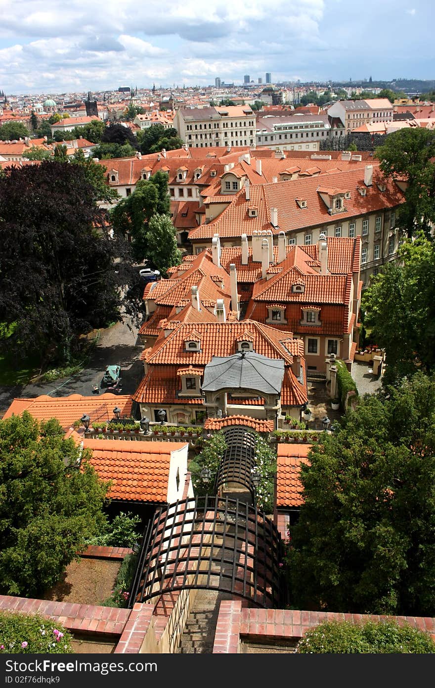 Panoramic view of Prague from the Prague Castle garden.