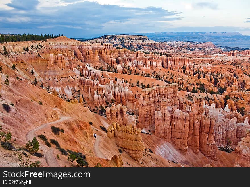 Beautiful landscape in Bryce Canyon with magnificent Stone formation like Amphitheater, temples, figures in afternoon light. Beautiful landscape in Bryce Canyon with magnificent Stone formation like Amphitheater, temples, figures in afternoon light