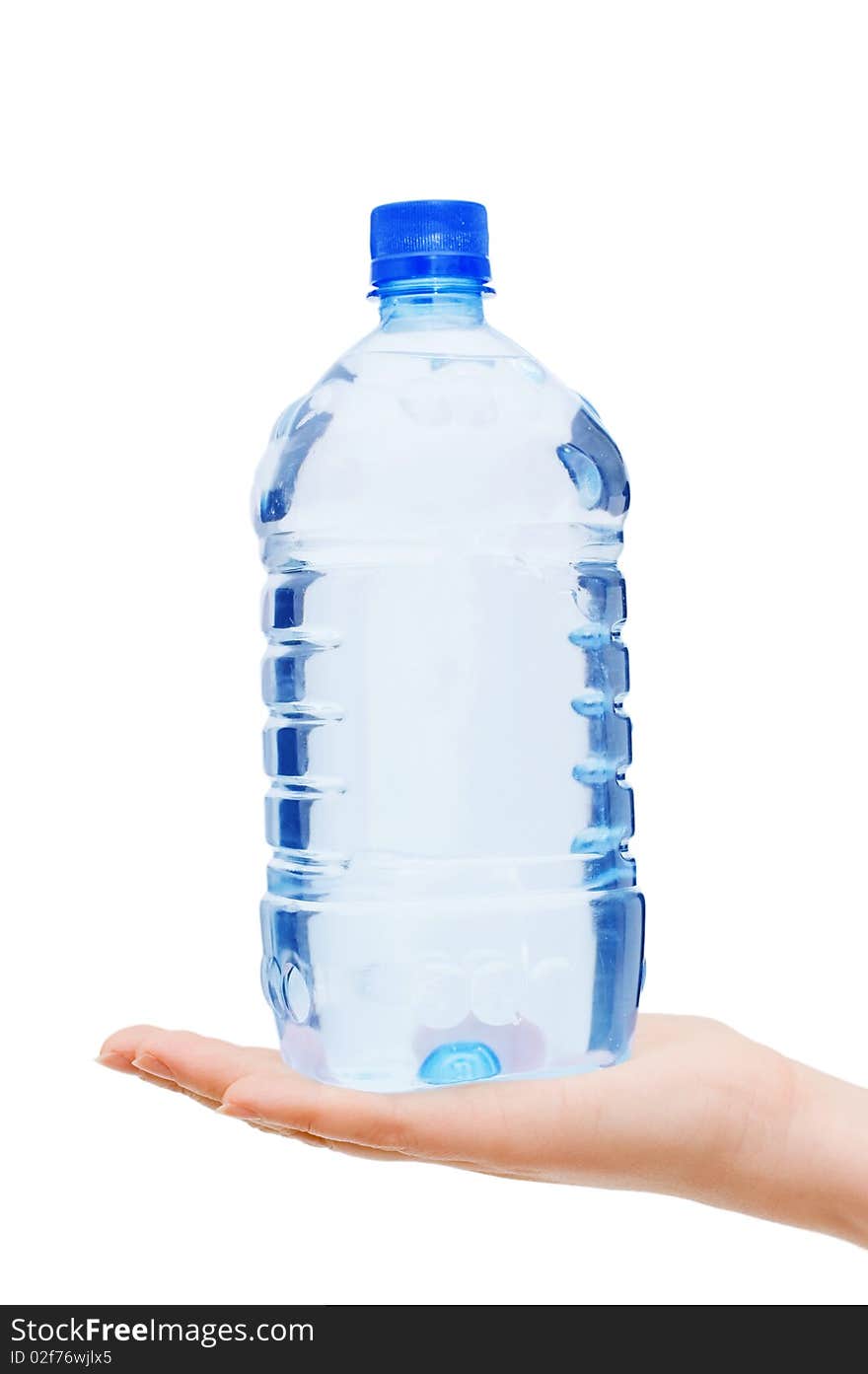 Hand with bottle of water isolated on white background