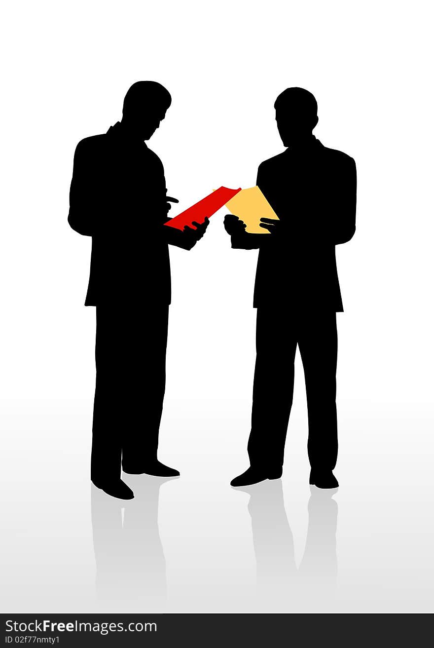 2 businessman reads document, vector  illustration