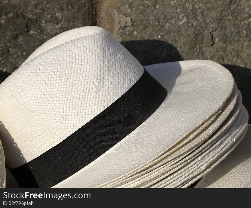 Straw hats in little shop of ischia,beautifull island in the gulf of napoli