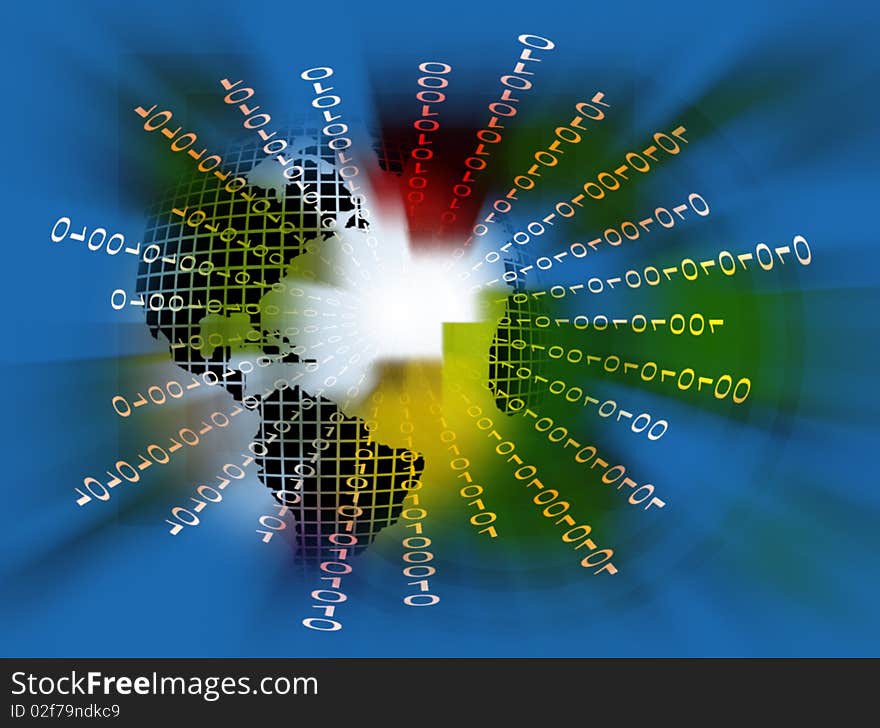 Computer generated globe with binary numbers