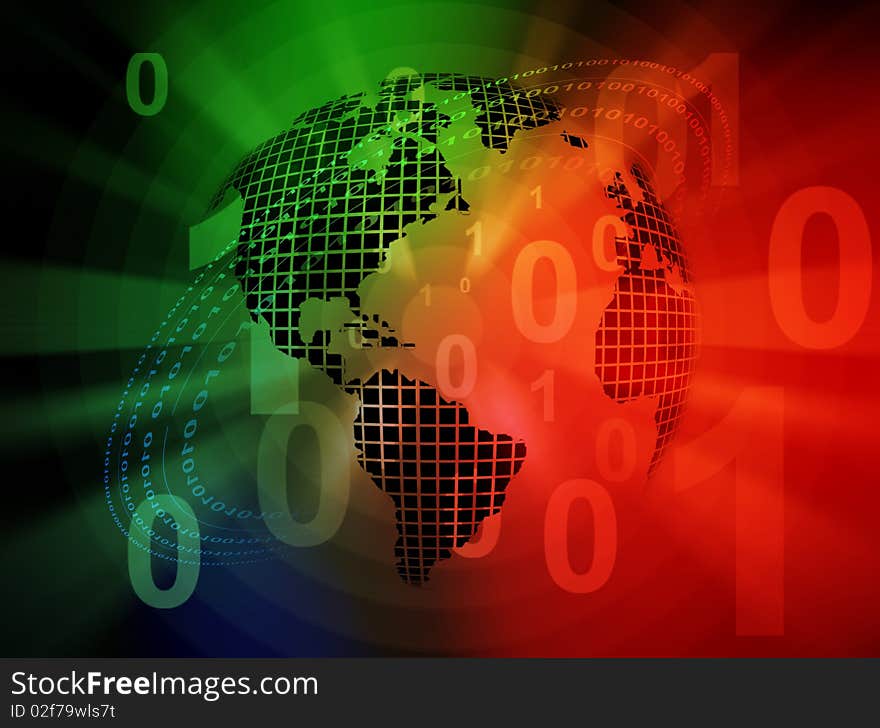 Computer generated globe with binary numbers