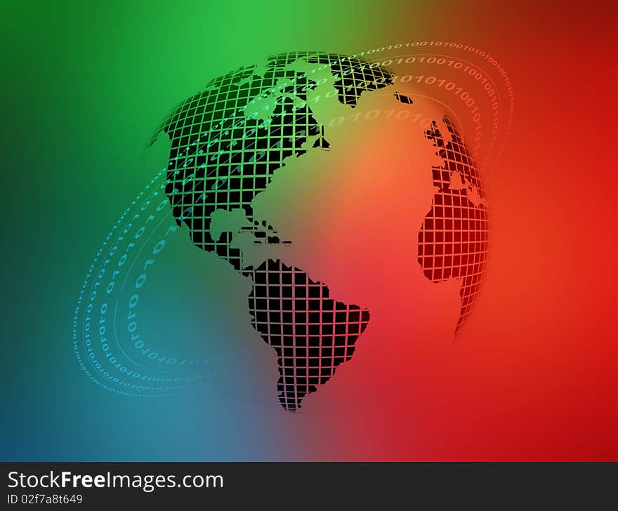 Computer generated globe with binary numbers