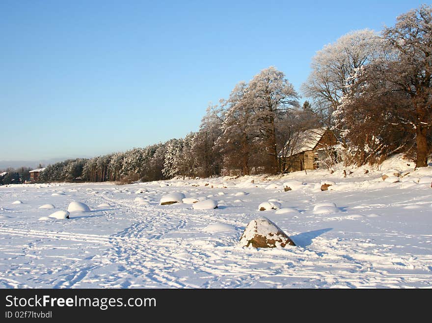 Winter landscape on Baltic Sea