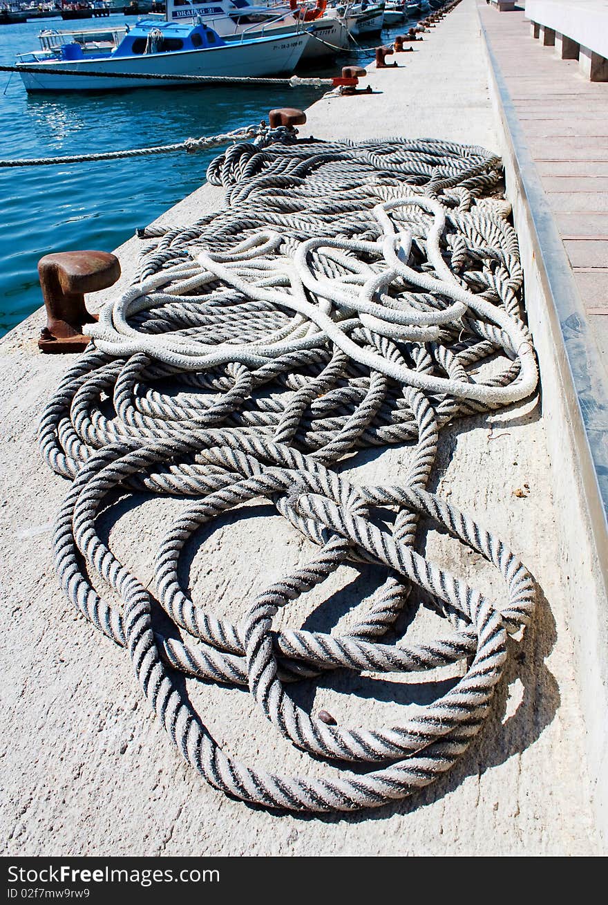 Fishing cordage in the port the city Spain.