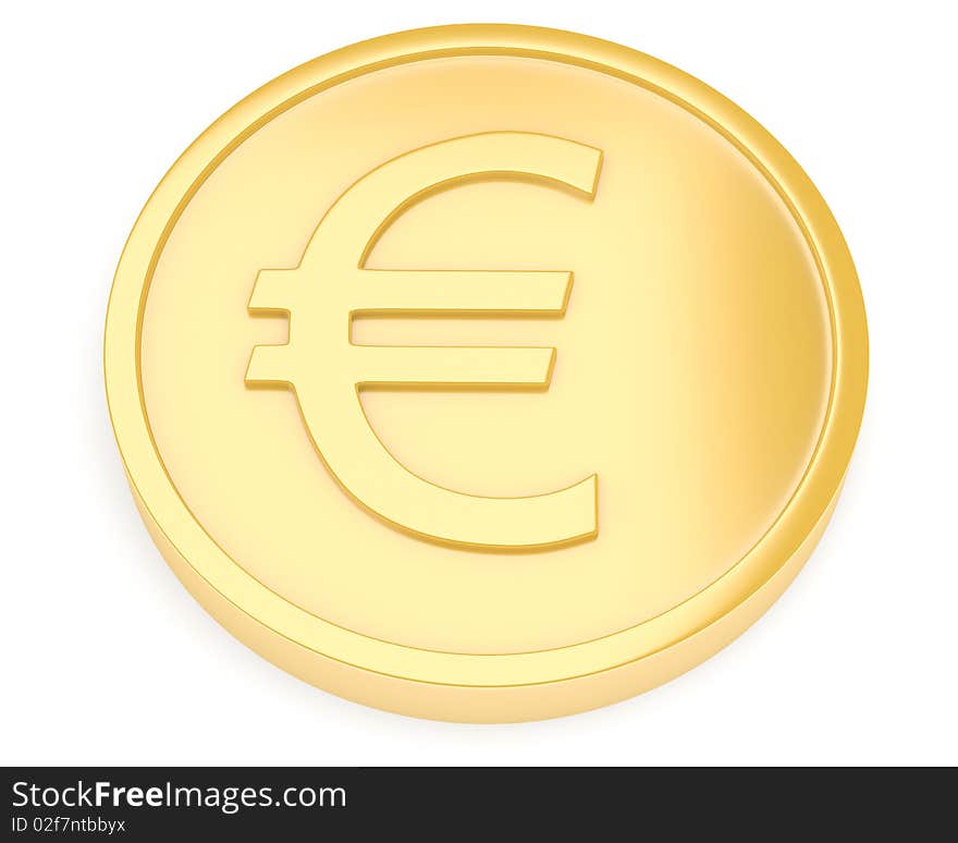 Gold coin with euro sign isolated on white