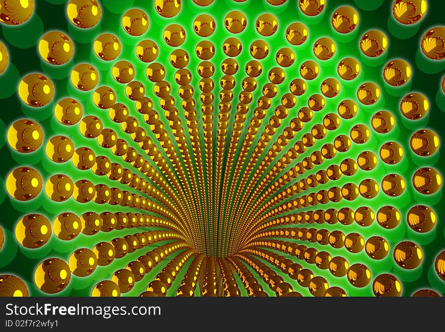 Abstract background with golden beads on the yellow-green background