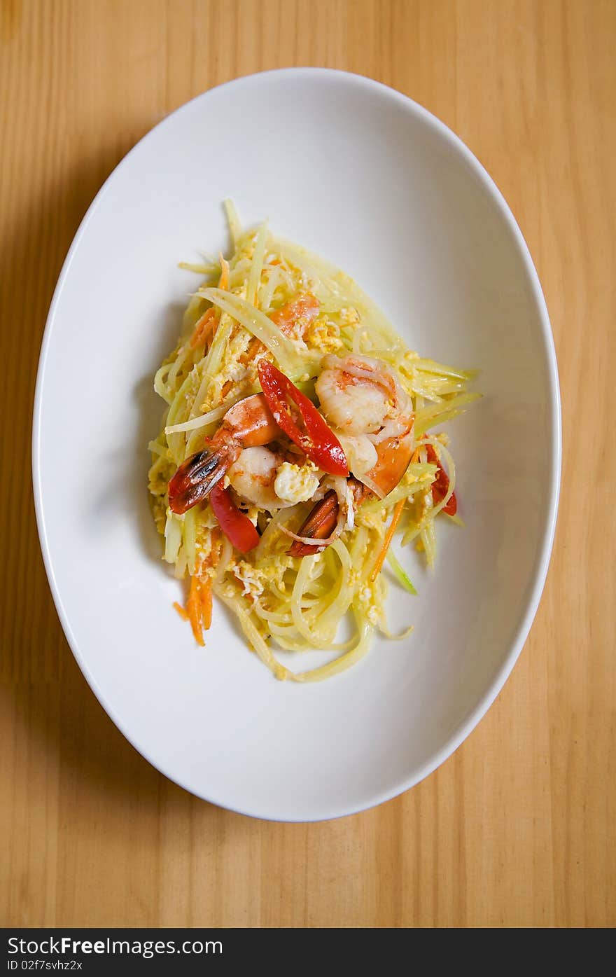 Stir fried papaya and shrimp