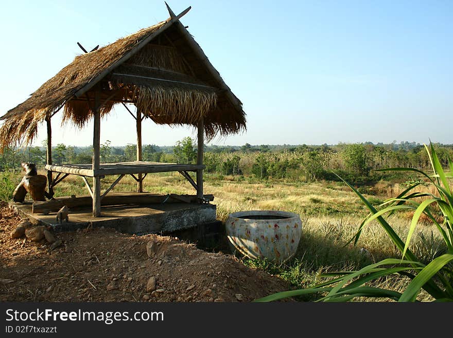 A hut is among garden