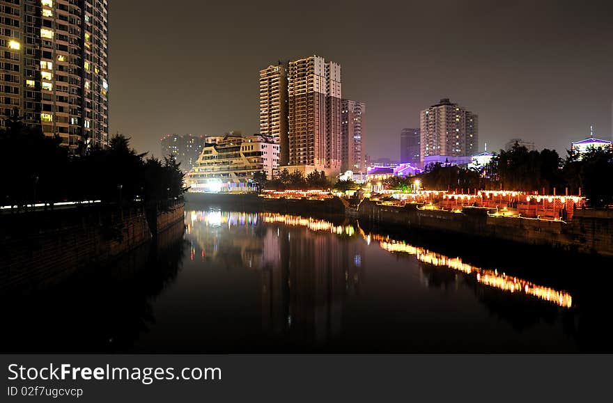 Night scenes of funan river of chengdu