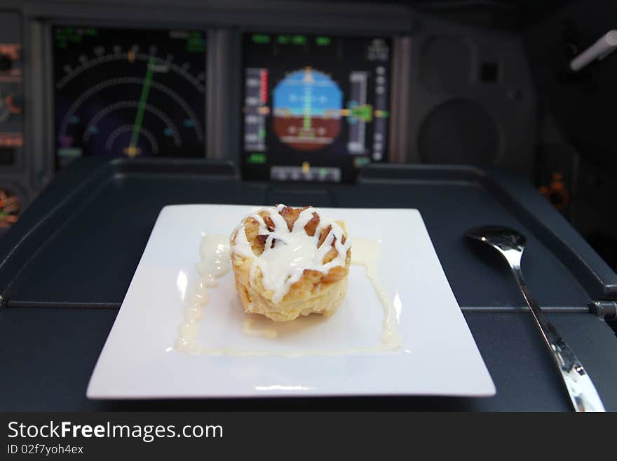 Apple pie in an airliner cockpit. Apple pie in an airliner cockpit