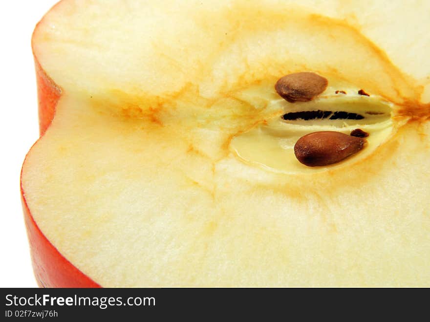 Closeup of a sliced red apple isolated. Closeup of a sliced red apple isolated