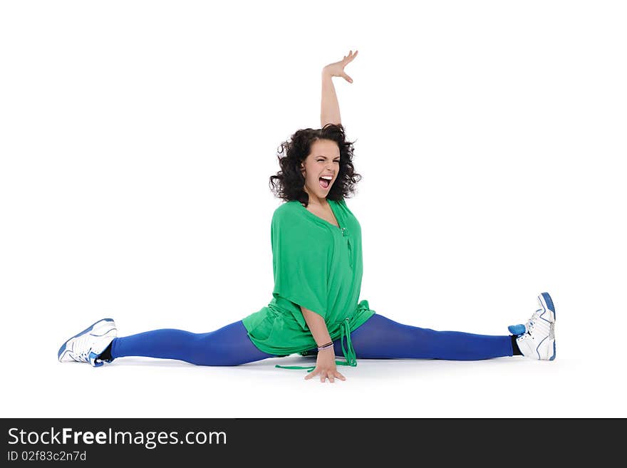 Female dancer posing on a white background