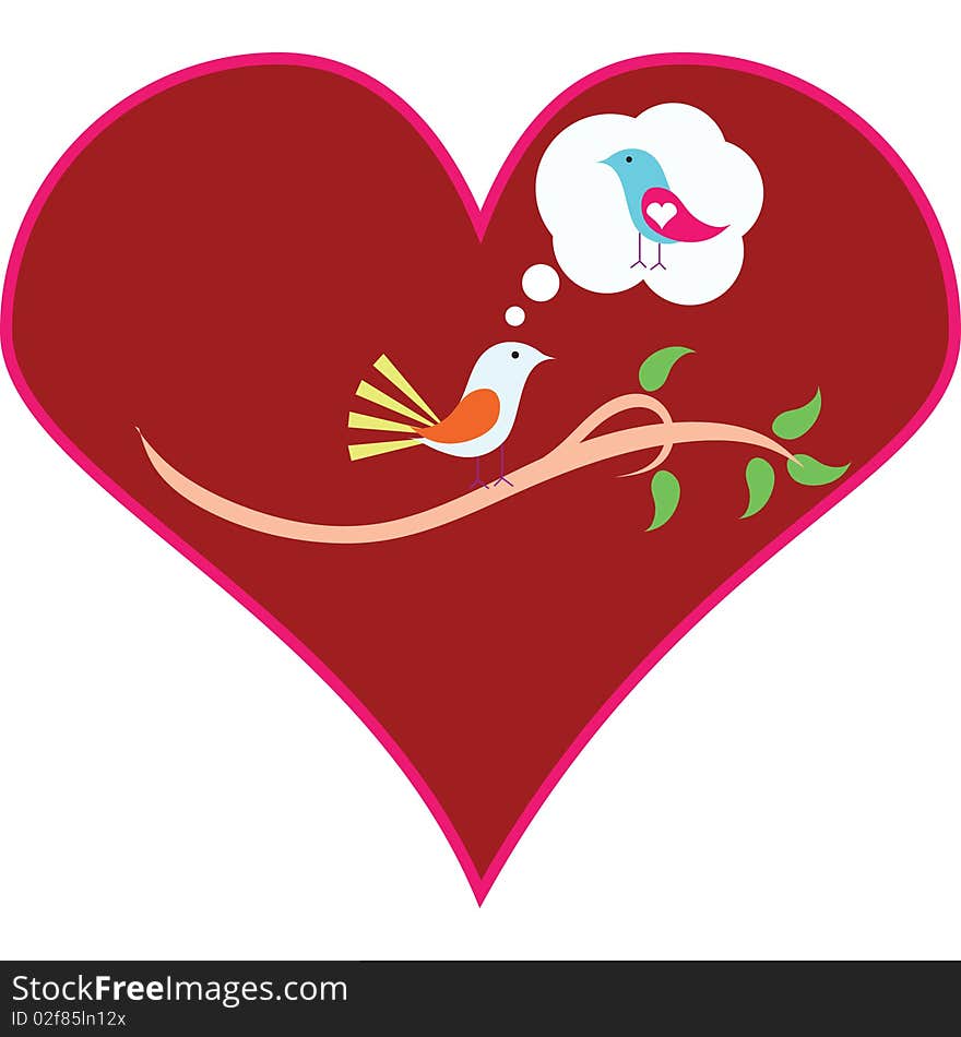 Birds sitting on the twig in love with heart. Birds sitting on the twig in love with heart