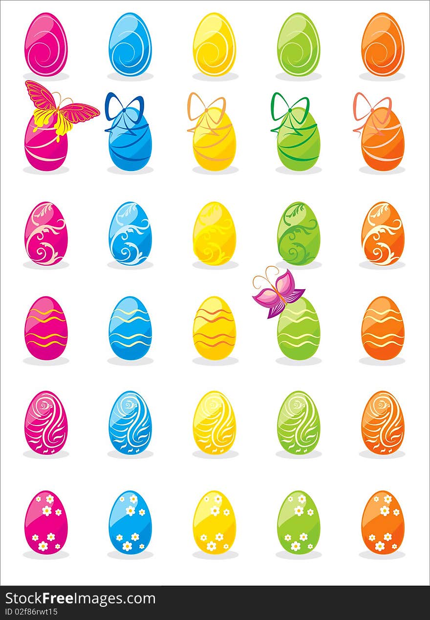 Easter colored and ornate eggs set. Easter colored and ornate eggs set