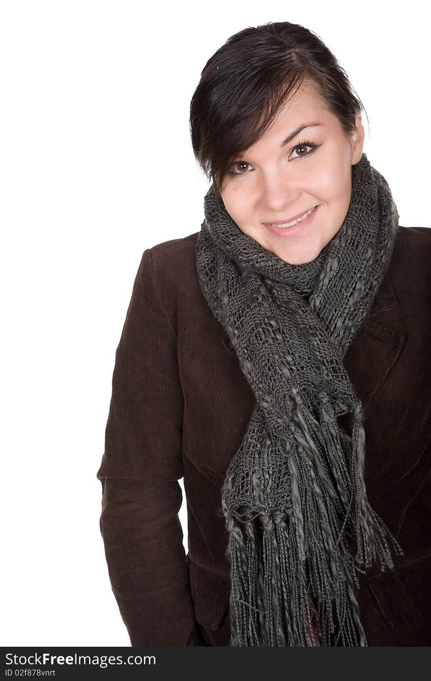 Young brunette woman over white background. Young brunette woman over white background