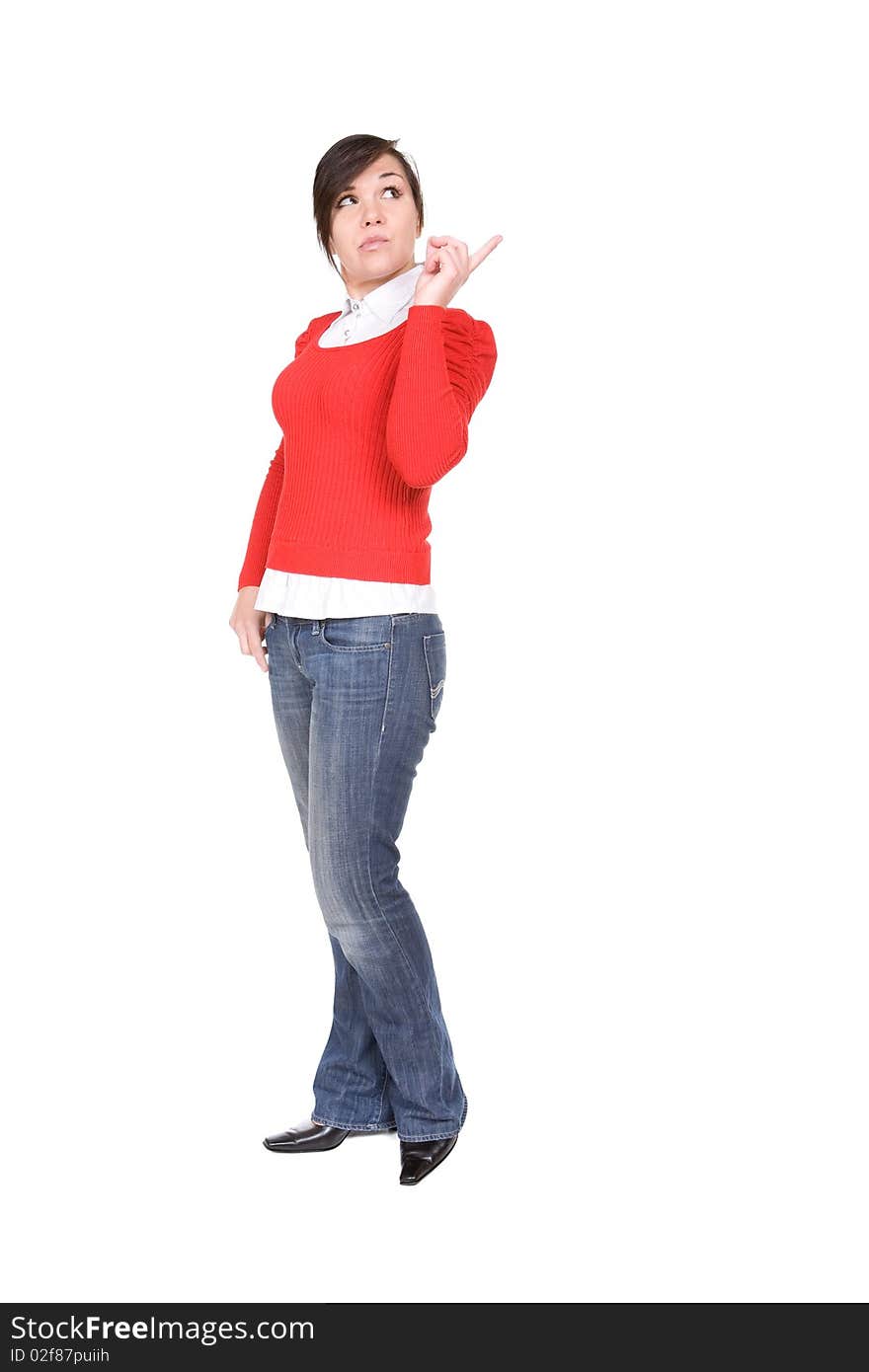 Young brunette woman over white background. Young brunette woman over white background