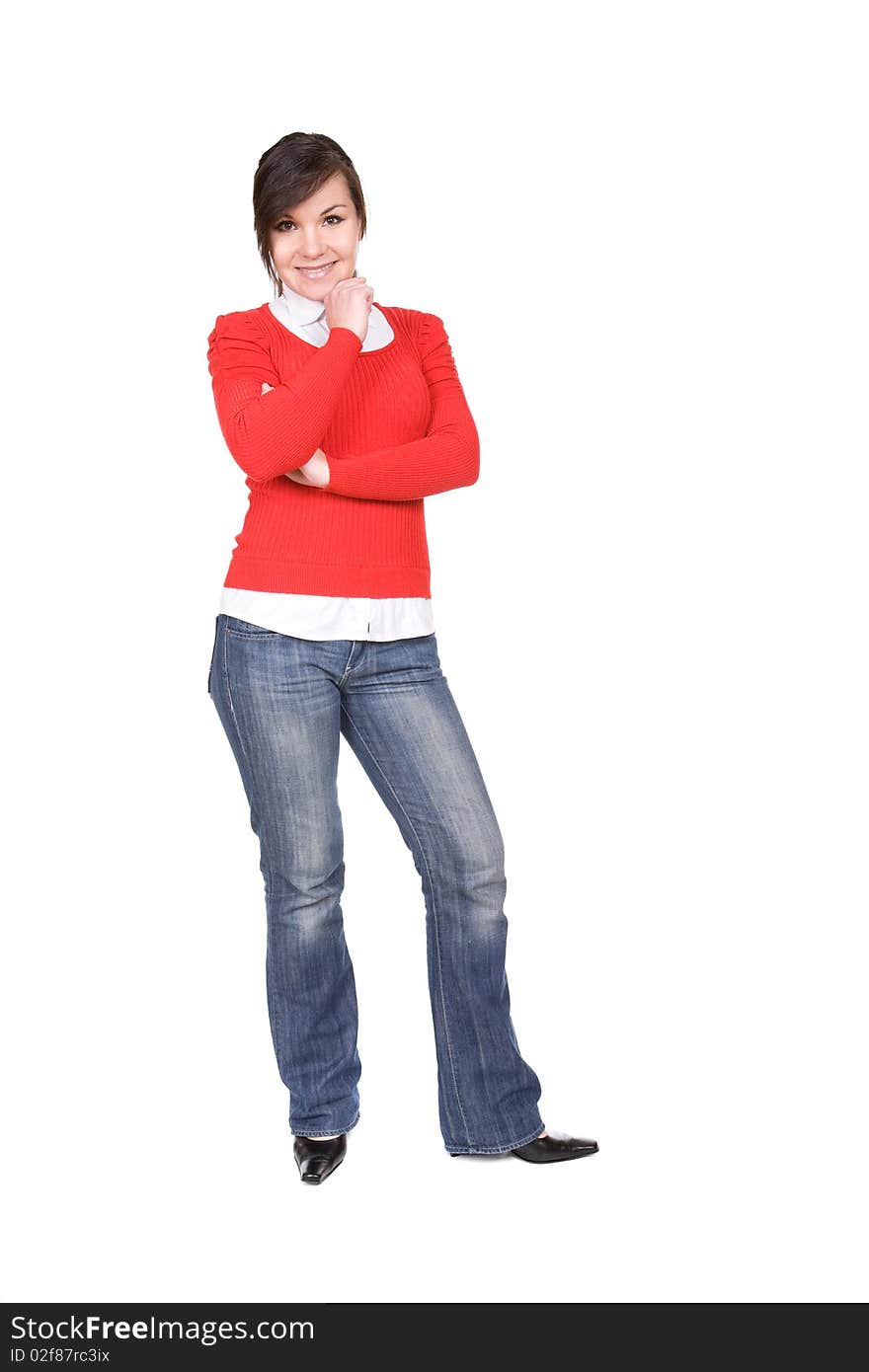 Young brunette woman over white background. Young brunette woman over white background