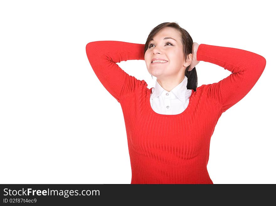 Young brunette woman over white background. Young brunette woman over white background