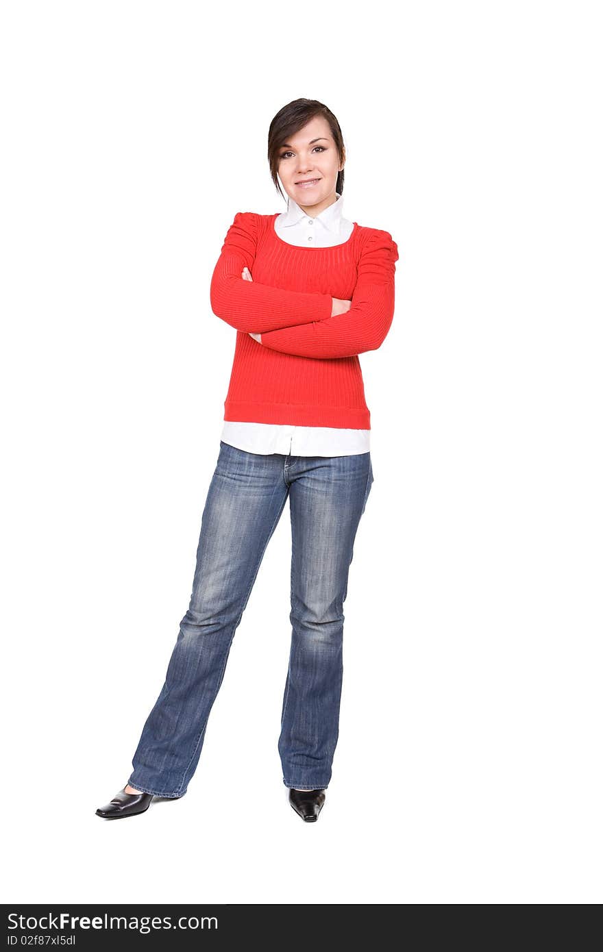 Young brunette woman over white background. Young brunette woman over white background