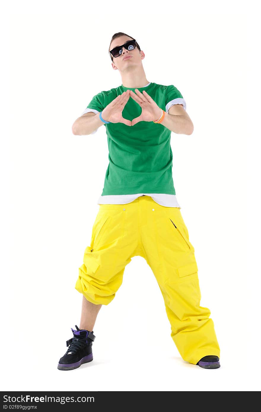 Male dancer posing, isolated on a white background