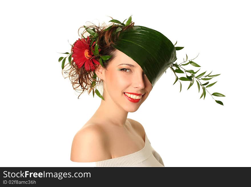 Beautiful spring-woman on white background. Beautiful spring-woman on white background