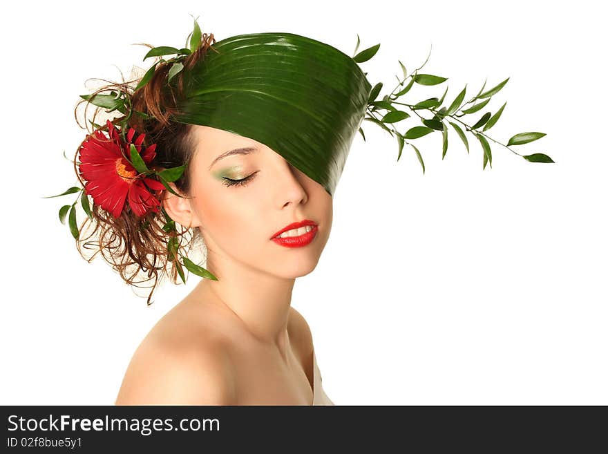 Beautiful spring-woman on white background. Beautiful spring-woman on white background