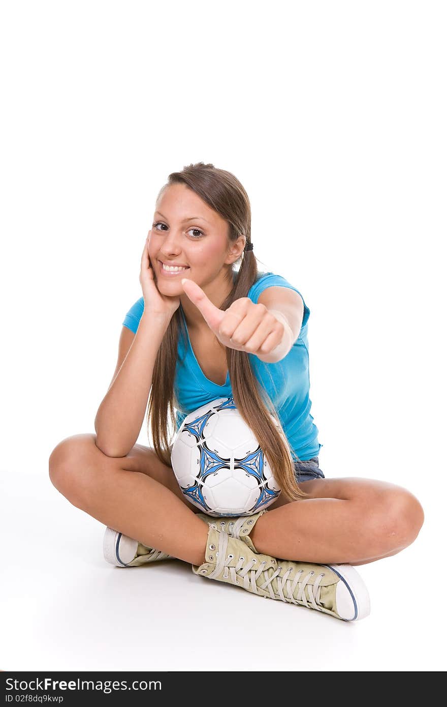 Pretty teenager with ball over white background. Pretty teenager with ball over white background