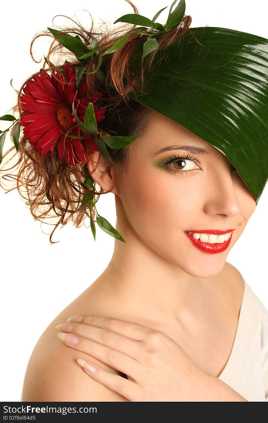 Beautiful spring-woman on white background. Beautiful spring-woman on white background