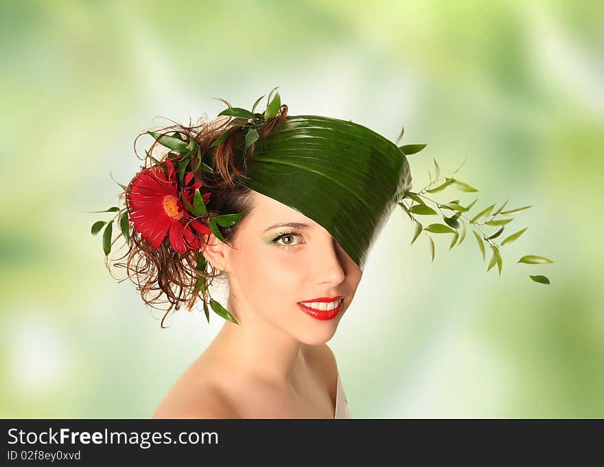 Beautiful spring-woman on white background. Beautiful spring-woman on white background