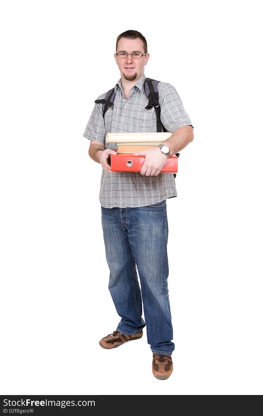 Young adult student over white background