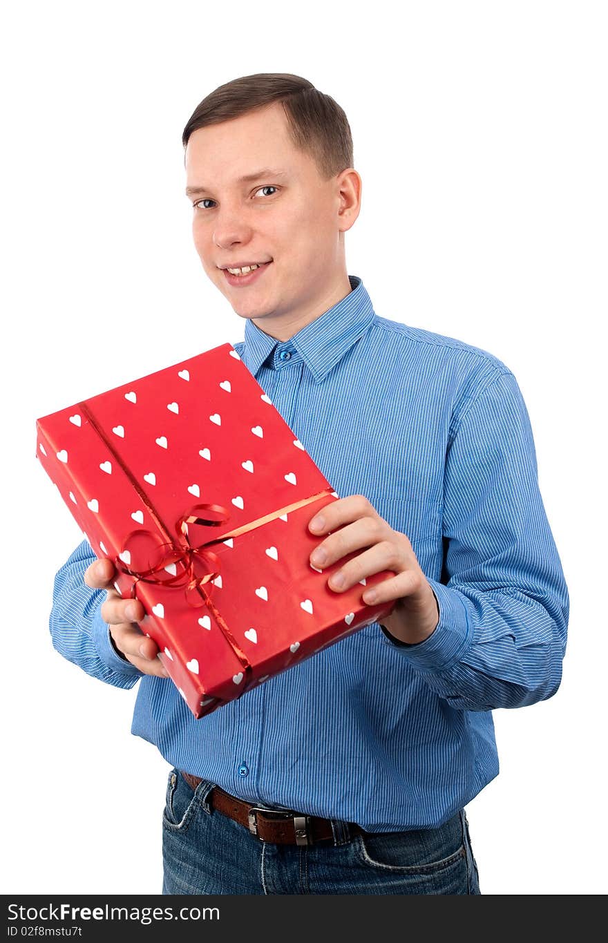 Young man with a gift box