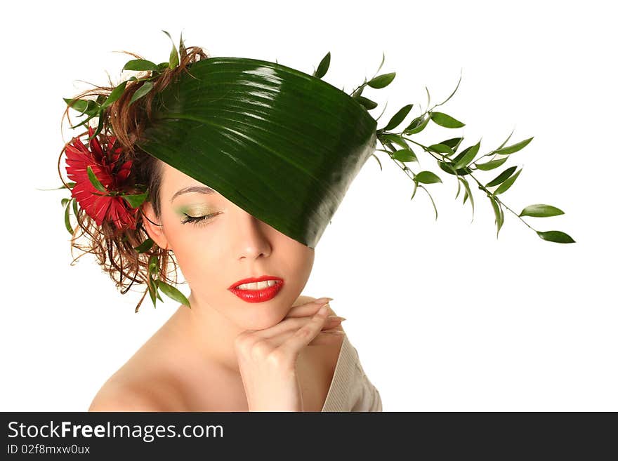 Beautiful spring-woman on white background. Beautiful spring-woman on white background