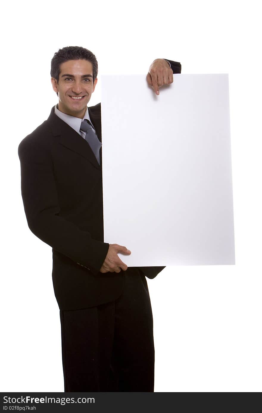 Businessman holding a board