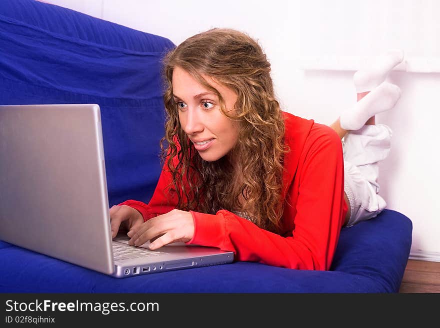 Young woman working on laptop. Young woman working on laptop