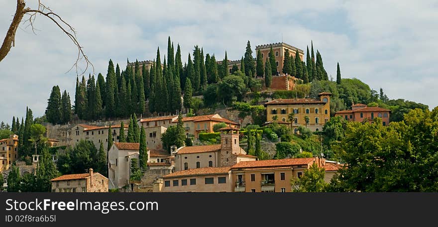 The view of castel san pietro at verona in italy. The view of castel san pietro at verona in italy