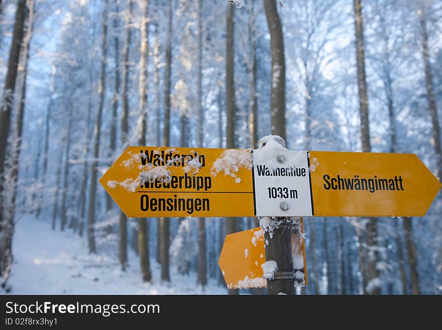 Swiss hiking signpost on Wannenflue