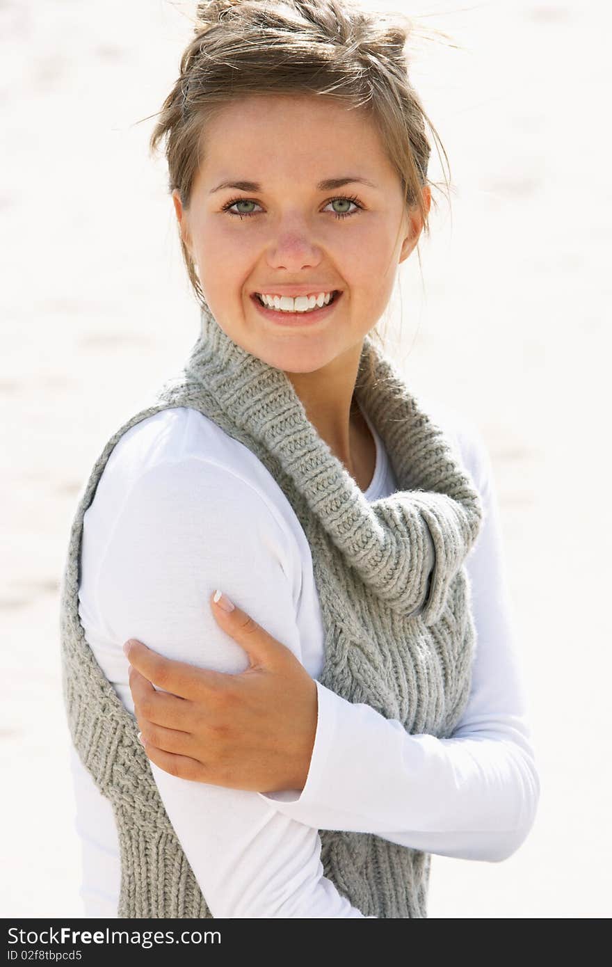 Pretty Teenage Girl On Beach