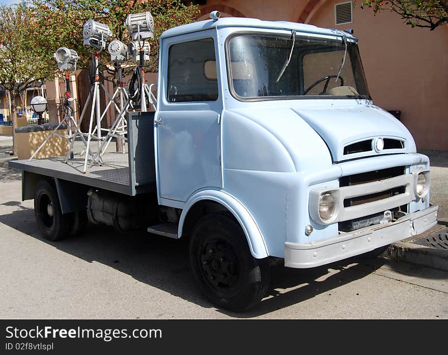 Cinema equipment, light projectors, on a cinema pick-up truck.