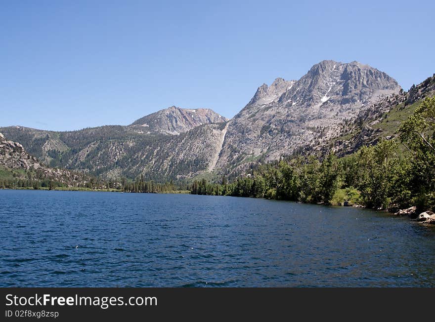 Scenic lake by Sierra Nevada mountain range