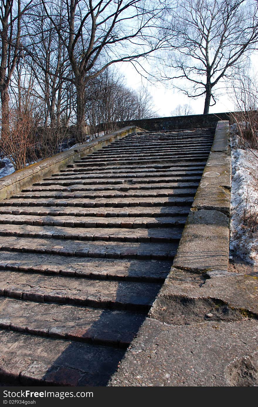 Stairs going up to a park