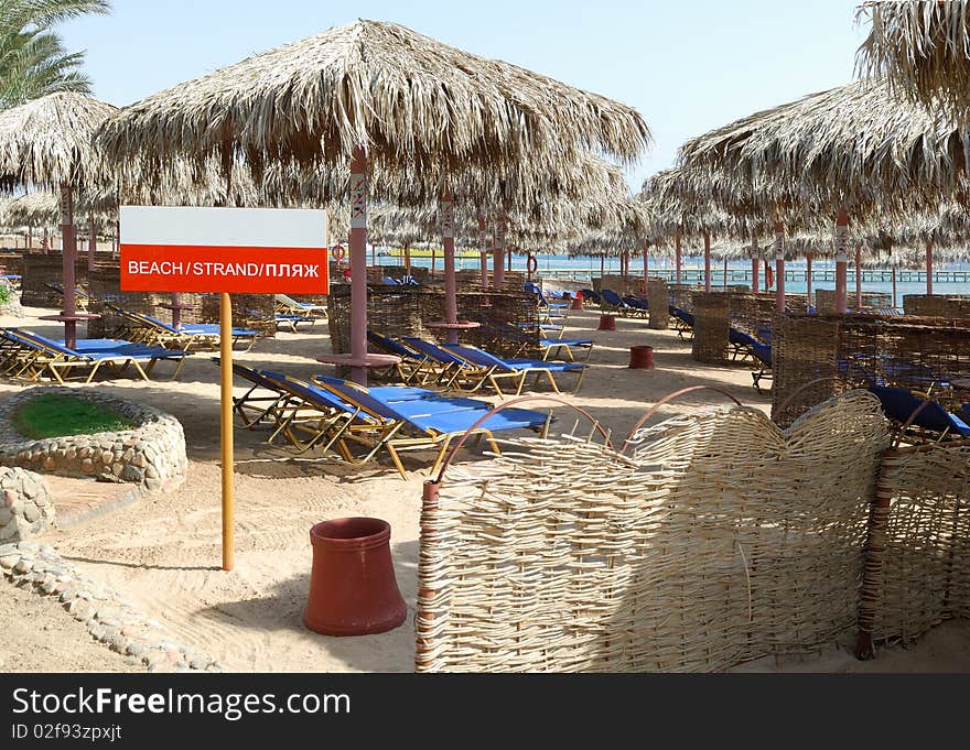 Sunbeds and umbrellas on the beach