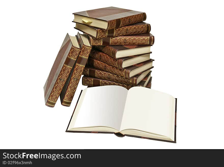 A view of an encyclopedia of old books in good condition. A view of an encyclopedia of old books in good condition