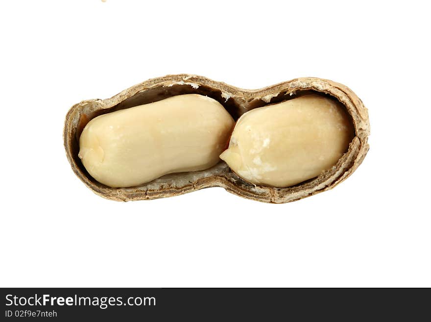 Islolated half open peanut with shell