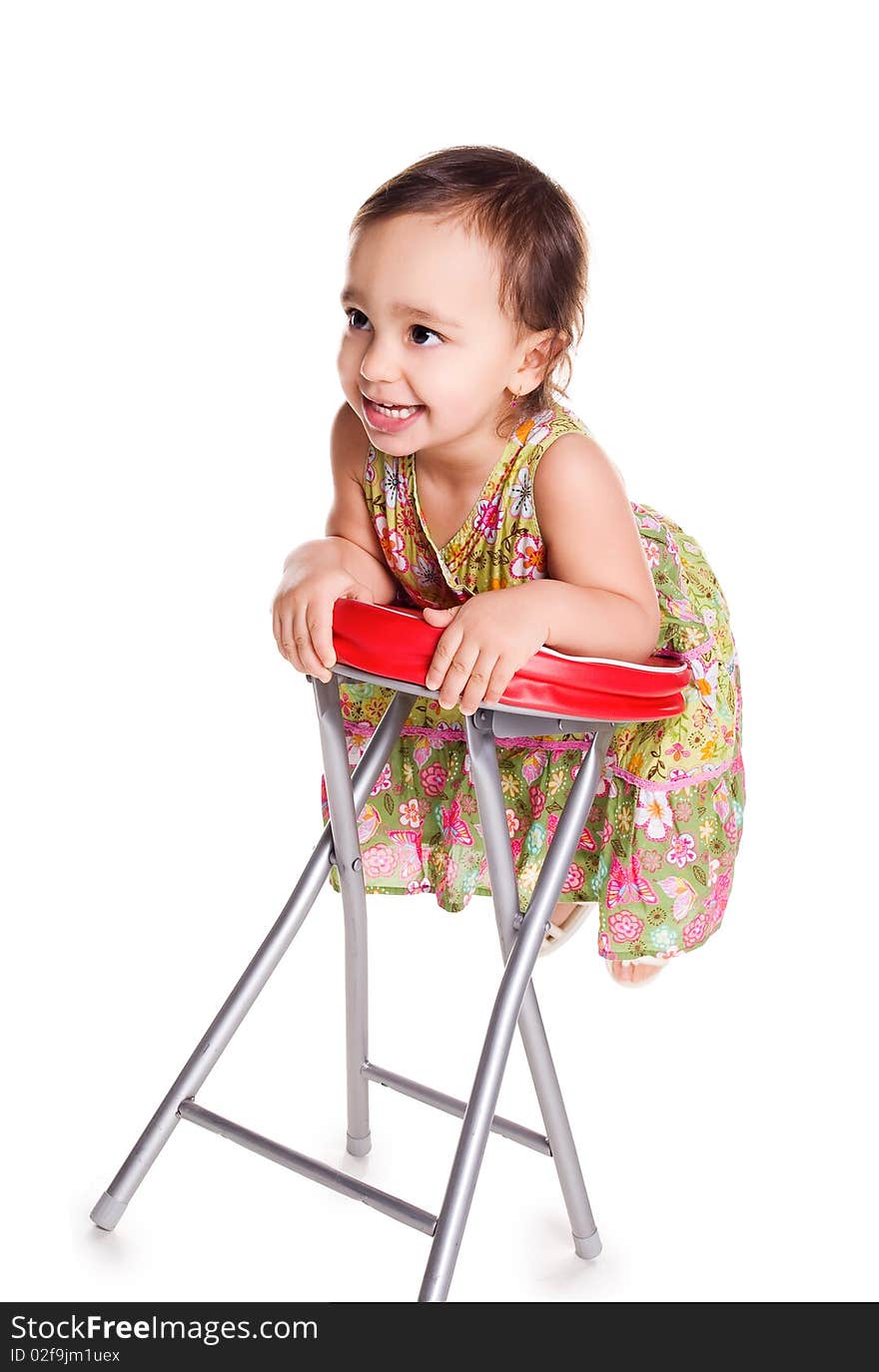 Cute little girl shout. Isolated on white background